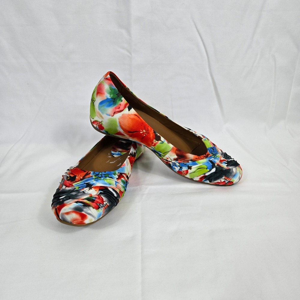 Earthies Vanya Womens Multicolor Abstract Floral Pleated Ballet Flats 9.5 NWOT